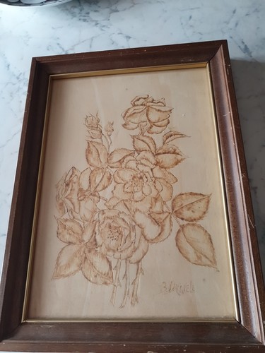 Quadro pirografato firmato con