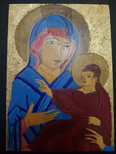 Quadro pirografato dipinto a - pirografato,