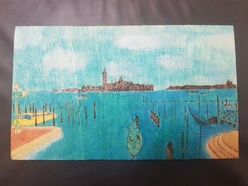 Quadro pirografato dipinto a - quadro, e